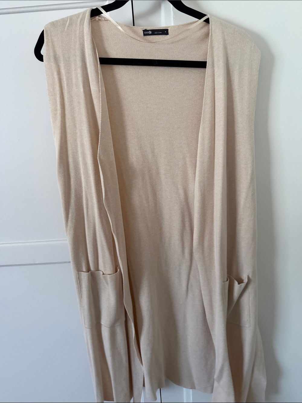 Neutral Sleeveless Knit Vest with Front Patch Pocket